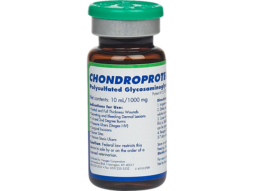 Chondroprotec is a sterile solution used to aid in the treatment of wounds.